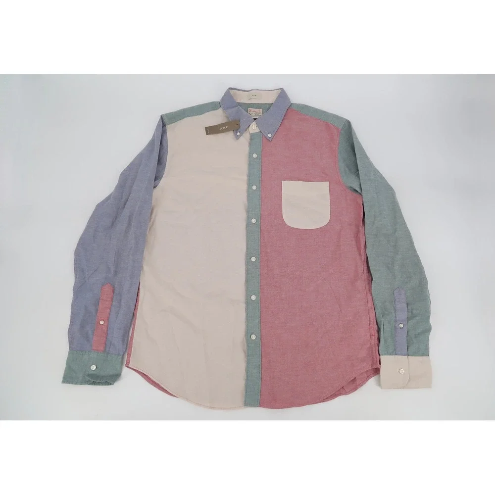 J.Crew Broken-In Oxford Shirt Mens Large Slim Multicolor Colorblock AZ488 New